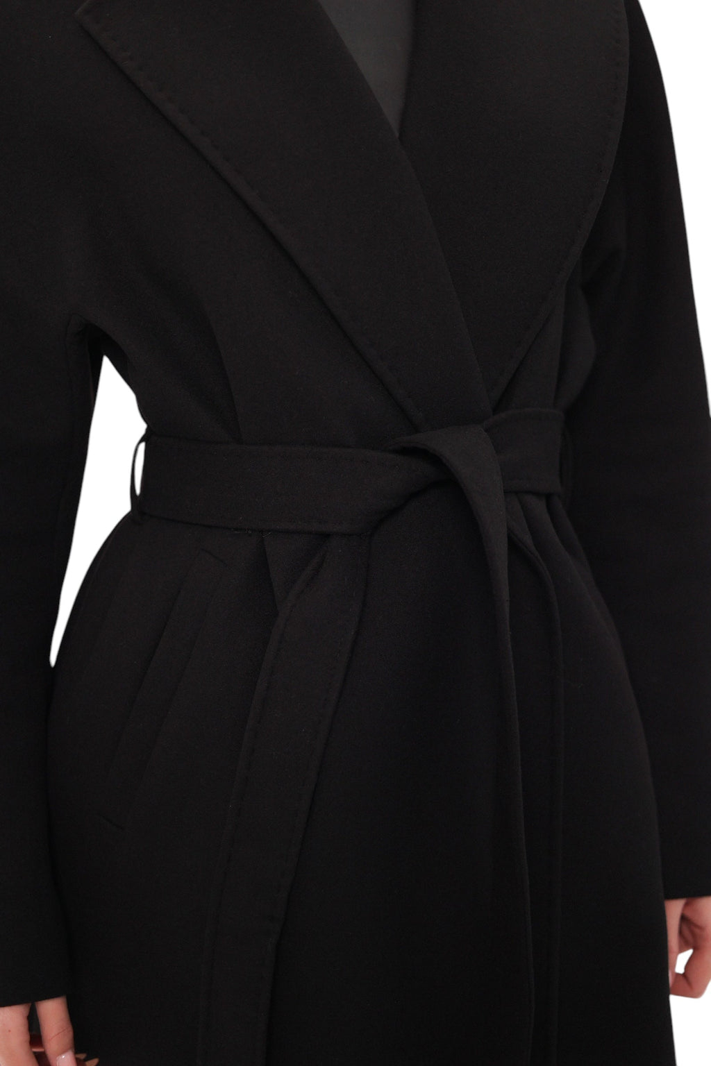 Pre-Order. Re-Stock Ships February 2026. Cambridge Comfort Wraparound Wool Cashmere Coat in Black