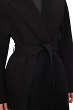 Pre-Order. Re-Stock Ships February 2026. Cambridge Comfort Wraparound Wool Cashmere Coat in Black