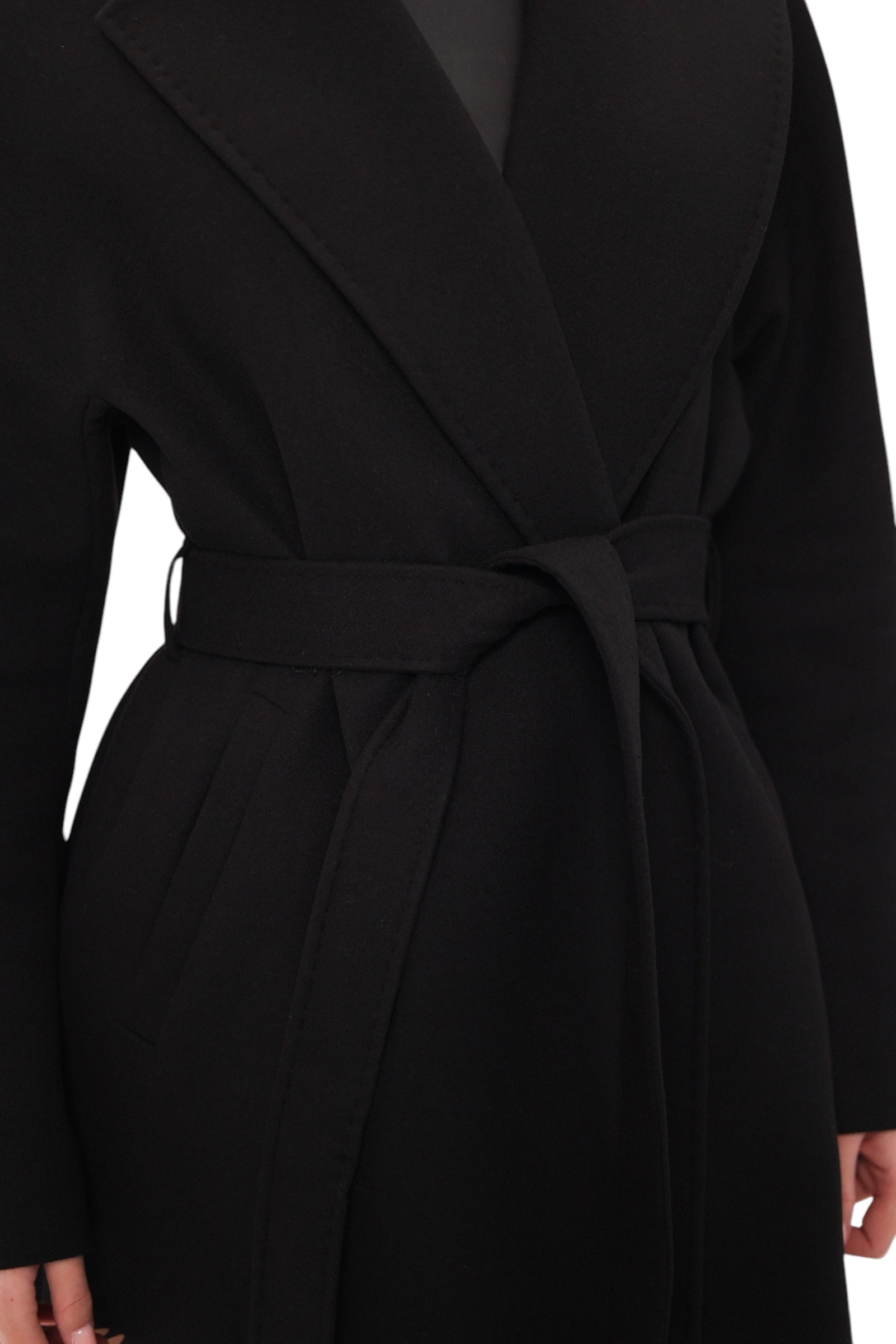 Pre-Order. Re-Stock Ships February 2026. Cambridge Comfort Wraparound Wool Cashmere Coat in Black