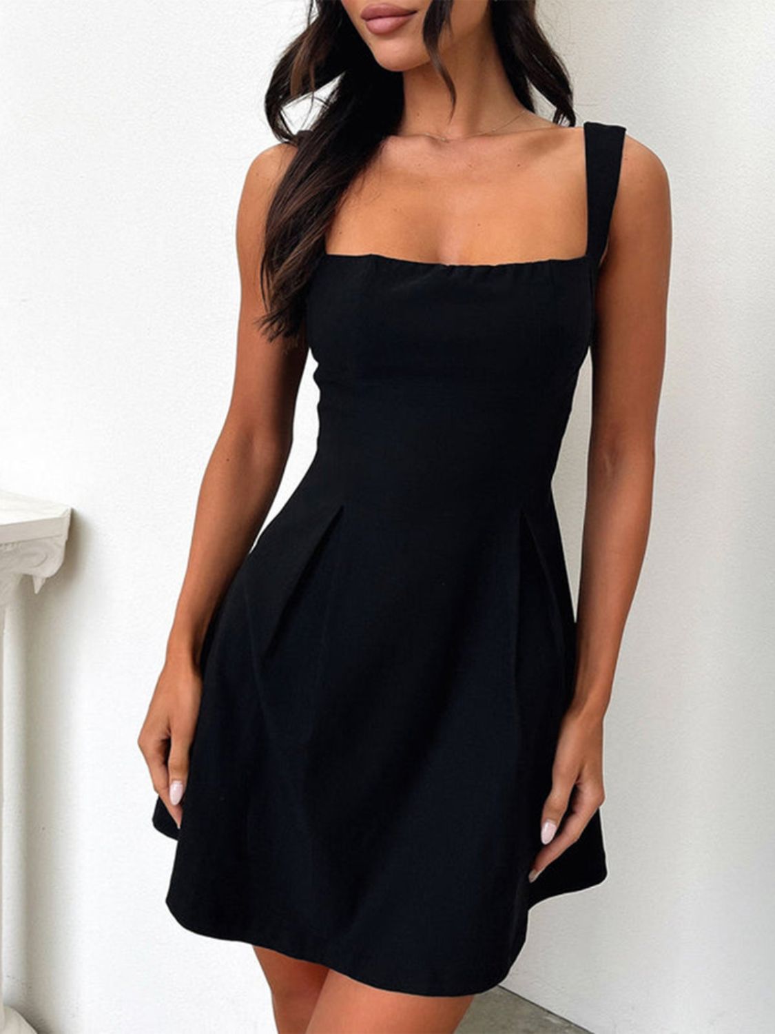 Dark Blue Bow Back Square Neck Mini Dress Luxury Feminine & Flattering Dress For Girls Stevvex