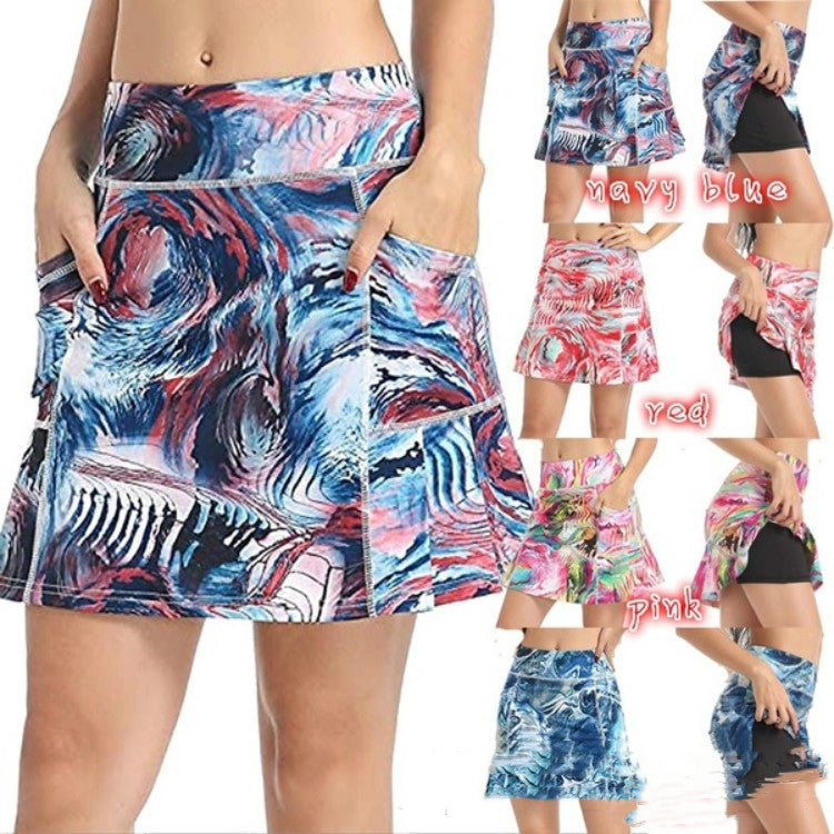 Women's Short Culottes Tennis Running Workout Two-layer High Top Sports Dress With Pockets Pi-Mart