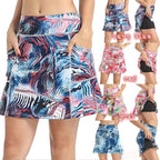 Women's Short Culottes Tennis Running Workout Two-layer High Top Sports Dress With Pockets Pi-Mart