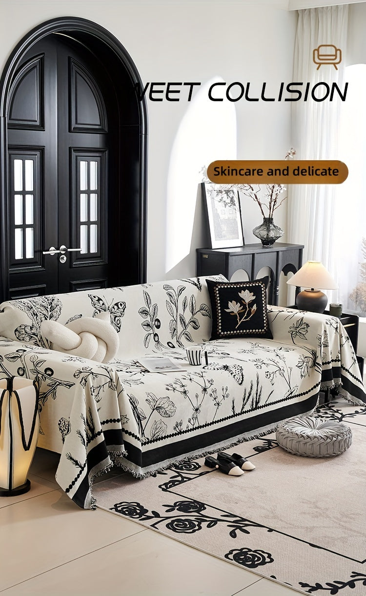 1pc Soft & Cozy Chenille Reversible Sofa Cover Blanket - Double-Sided Retro Design, Sofa Protective Cover, Soft Couch Throw, Slipcover for Bedroom, Office, Living Room, Home Decor - Easy Care, Stain Resistant, Machine Washabl