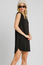 Round Neck Sleeveless High-Low Curved Hemline Mini Dress – Trendy High-Low Dress, Sleeveless Mini Dress, Curved Hemline Dress, Flattering Round Neck Dress, Chic High-Low Dress Stevvex