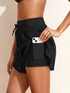High Waisted Drawstring Swim Shorts THRIXINE