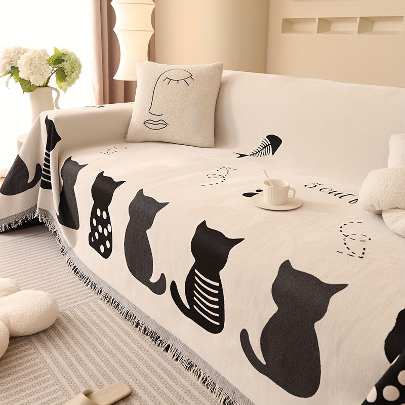 1pc Chenille Cat Cartoon Sofa Cover Blanket Four Seasons Universal Simple Double-sided Multi-functional Sofa Throw Blanket Couch Cover For Living Room Home Decor