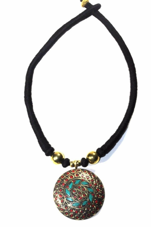 Mosaic Medallion Necklace Colorful Handplaced Brass Pendant BandsCo Straps