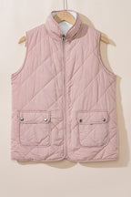 Solid Fleece Lined Quilted Vest Coat THRIXINE