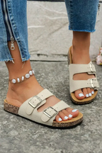 Coffee Vintage Double Buckle Comfortable Slippers