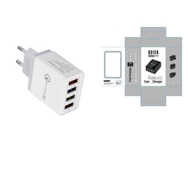 USB Charger Quick Charge 3.0 4 Phone Adapter For Tablet Portable Wall Mobile Charger Fast Charger Pi-Mart