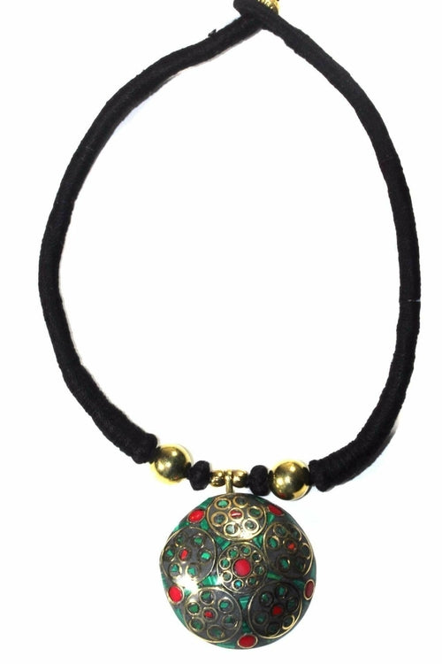 Mosaic Medallion Necklace Colorful Handplaced Brass Pendant BandsCo Straps