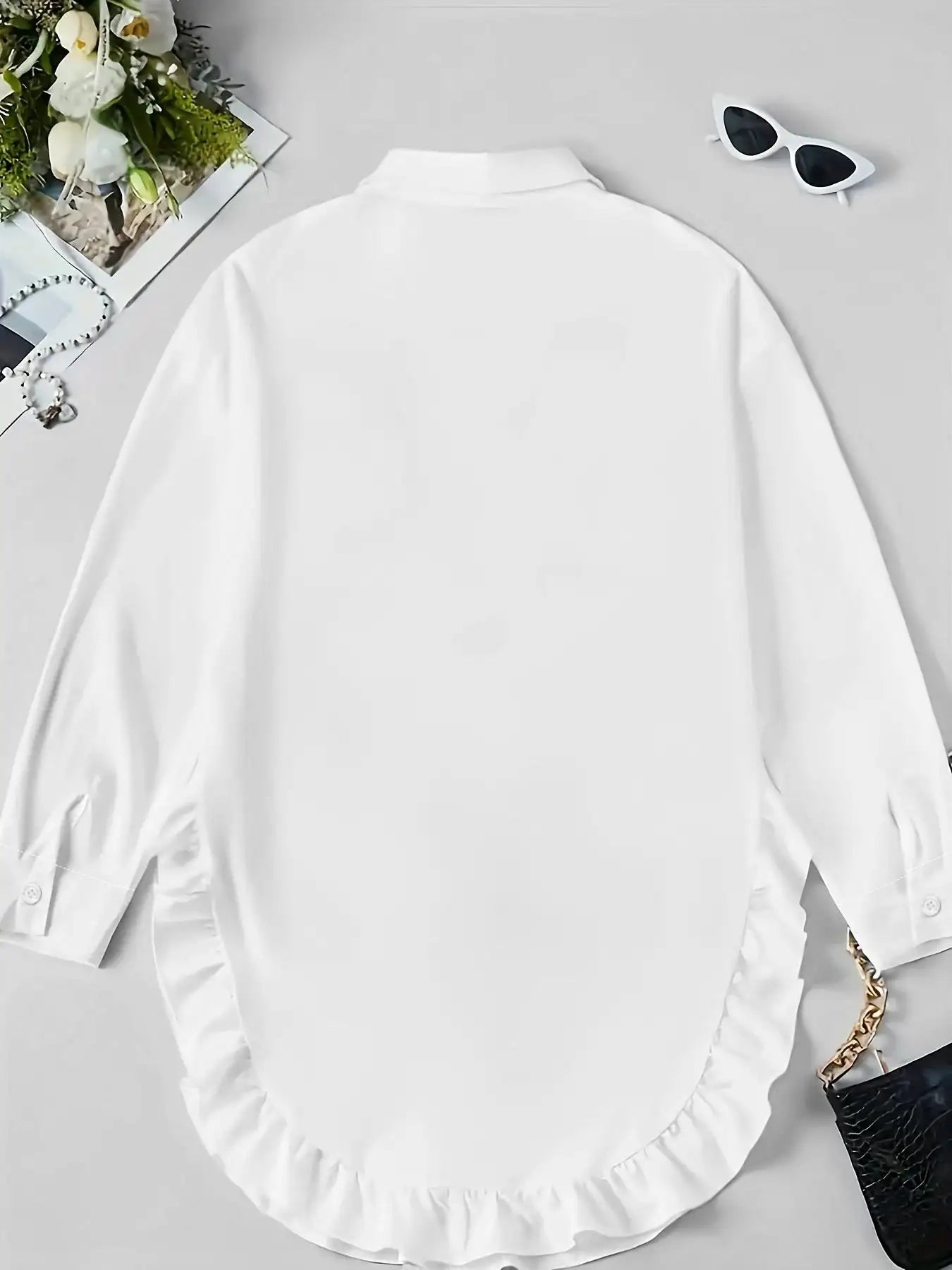 Hem Ruffled Casual Long Sleeve Shirt - SJB-DIAMOND ELITES
