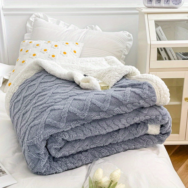 [Versatile Use] Luxurious Double-Layer Jacquard Taffeta Fleece Blanket, Thick Plush White Bed Throw for Single or Double Use - Soft, Cozy, All-Season Comfort, Ideal for Bedroom Elegance, Blanket for Bed Lootquake LLC