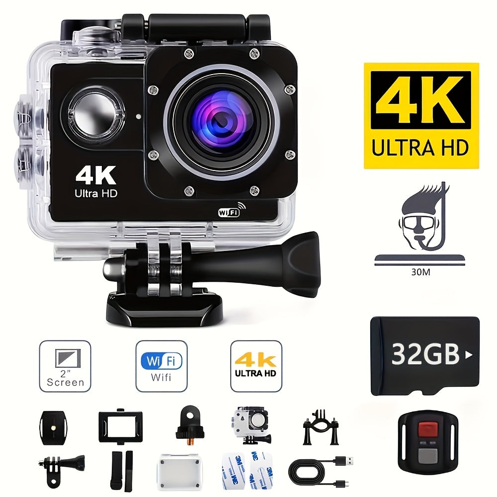Action Camera 4K30fps with 32G Memory Card, HD Camera 131ft Underwater Cameras 20MP Pre-recording WiFi Camera 170° Remote Control Sports Cameras with Helmet Mount Accessories Kits, The Ideal Gift for Friends And Family Lootquake LLC