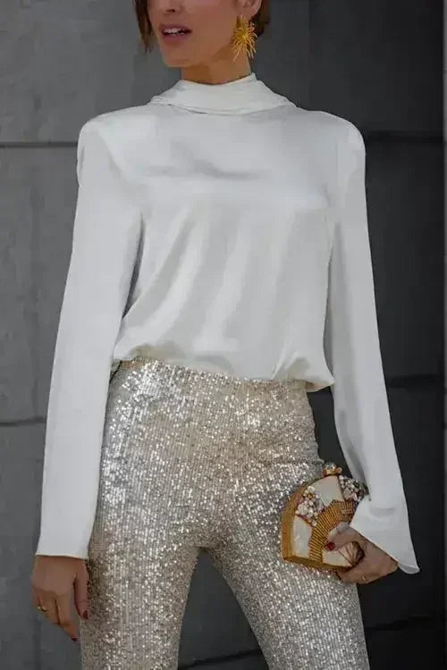 Backless Cowl Neck Long Sleeve Blouse – Elegant & Stylish | Femstylo - SJB-DIAMOND ELITES