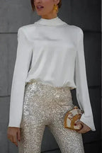 Backless Cowl Neck Long Sleeve Blouse – Elegant & Stylish | Femstylo - SJB-DIAMOND ELITES