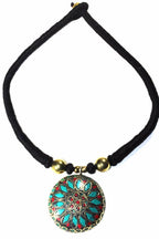 Mosaic Medallion Necklace Colorful Handplaced Brass Pendant BandsCo Straps