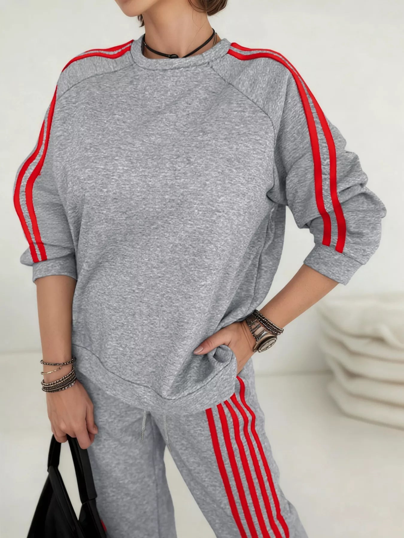 Casual Striped Sweatshirt and Pants Set THRIXINE