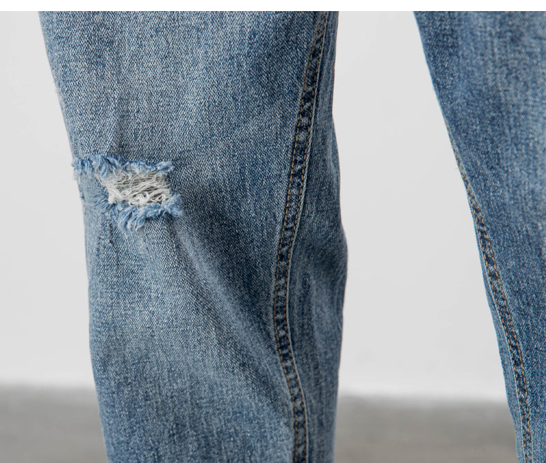 Light-colored Jeans Men's Loose Straight Ripped Leisure Tapered Stretch Lootquake LLC