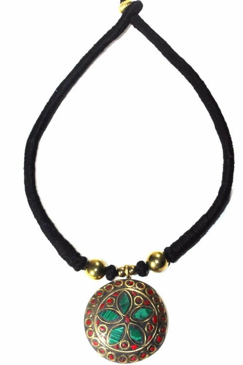 Mosaic Medallion Necklace Colorful Handplaced Brass Pendant BandsCo Straps