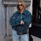 Loose Fashion Lapel Zip-up Jacket Cool Long Sleeve Zipper Closure Moto Biker Leather Jacket Womens Clothing Pi-Mart