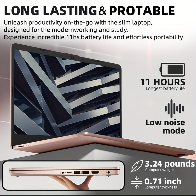 HP 14" Ultral Light Laptop Computer, 4GB RAM, 256GB Storage128GB EMMC+ 128GB SD Card, Intel Quad-Core N4120, Anti-Glare HD Display, Webcam, Windows 11 Home In S Mode With Cefesfy Gaming Mouse