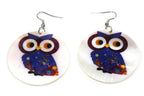 Baby Owl Mother Of Pearl Earrings With Flower Wings