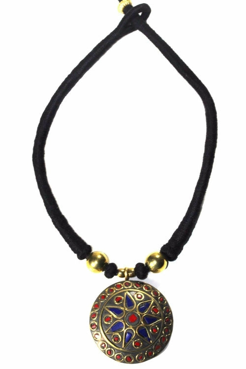 Mosaic Medallion Necklace Colorful Handplaced Brass Pendant BandsCo Straps