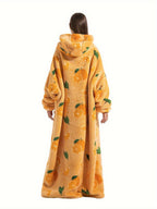Plus Size Pumpkin Print Flannel Blanket Hoodie - Soft, Cozy, Plush, Hooded, Winter Outwear for Women with Halloween Theme Lootquake LLC