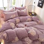 Flannel Bed Sheet Cover, Quilt Cover, Pillowcase And Bedding Set Of 4 Pi-Mart
