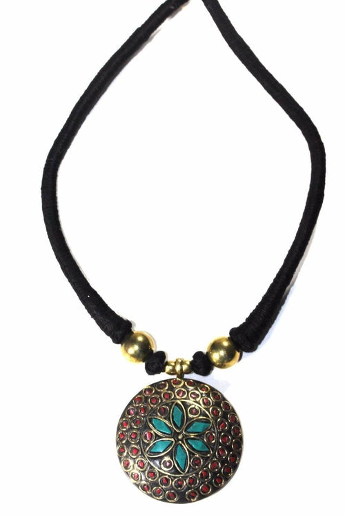 Mosaic Medallion Necklace Colorful Handplaced Brass Pendant BandsCo Straps