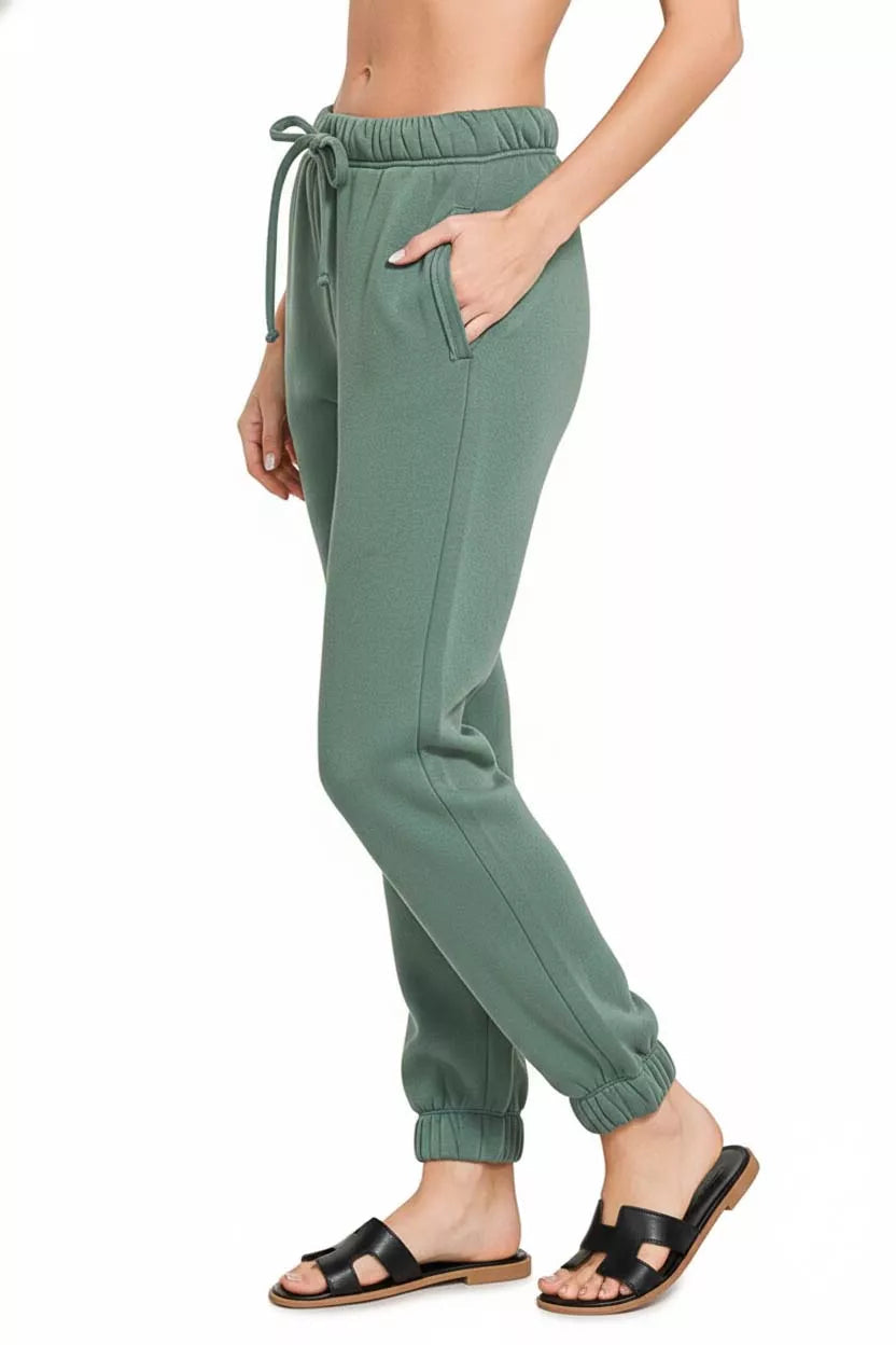 Zenana Fleece Drawstring Joggers With Pocket THRIXINE
