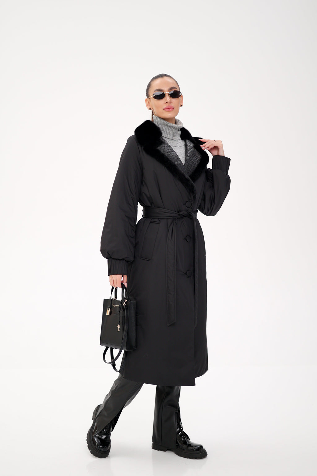 Genuine Mink Fur Real Python Leather Trim Coat - SJB-DIAMOND ELITES