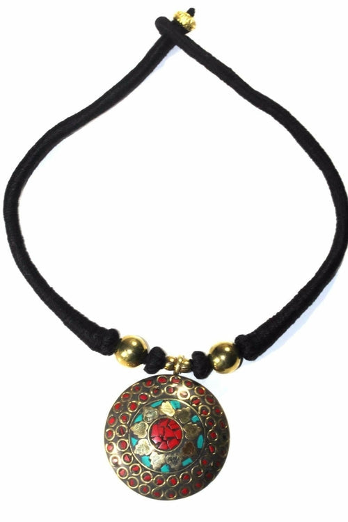 Mosaic Medallion Necklace Colorful Handplaced Brass Pendant BandsCo Straps