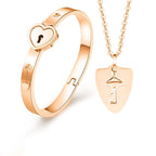 Stainless Steel Love Heart Lock Bangle Bracelet Pi-Mart