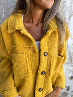 Comfortable Modern Women Full Size Fuzzy Button-Up Jacket with Drop Shoulder and Pockets Stevvex
