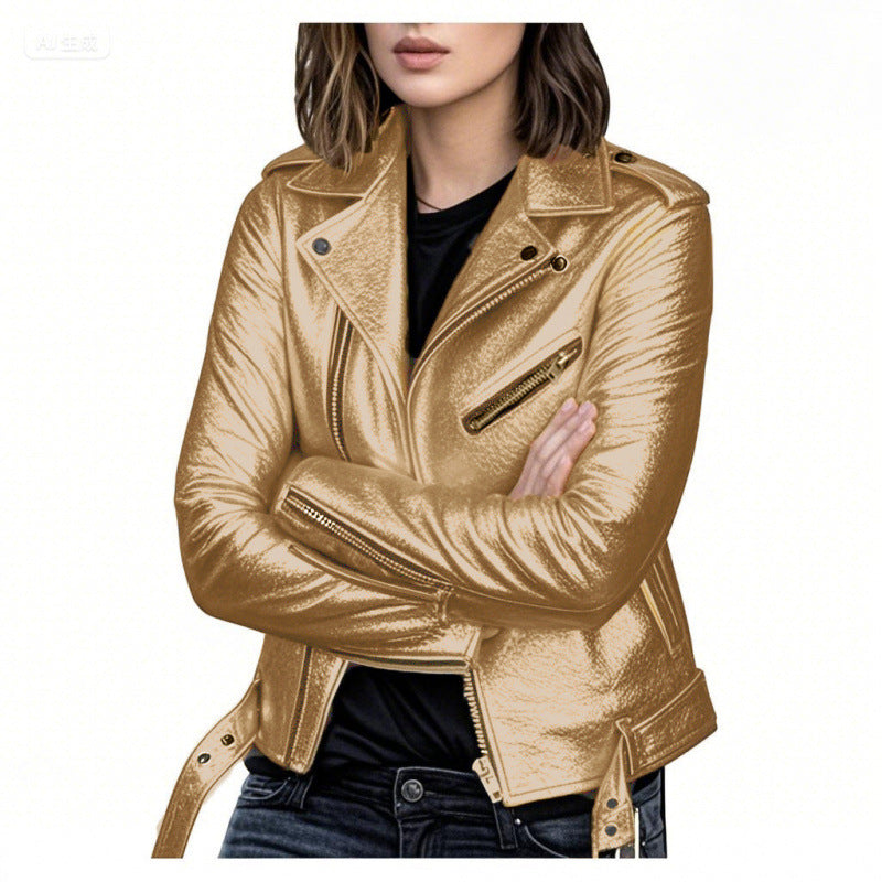 Women's Short Women's Leather Jacket Coat Jacket Pu Pi-Mart