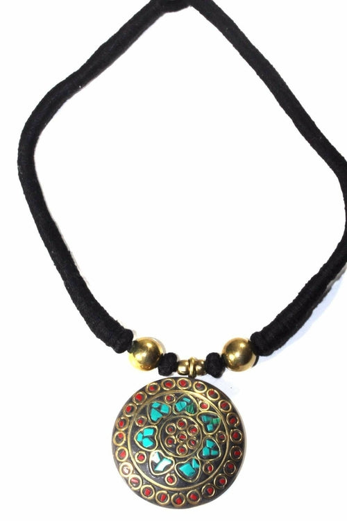 Mosaic Medallion Necklace Colorful Handplaced Brass Pendant BandsCo Straps