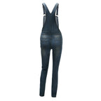 Women Demin Overalls Jumpsuits Jeans Distressed Pencil Pants Denim Holes Pockets Jenas High Street Mid Waist One Piece Slim Fit Purplish Diva