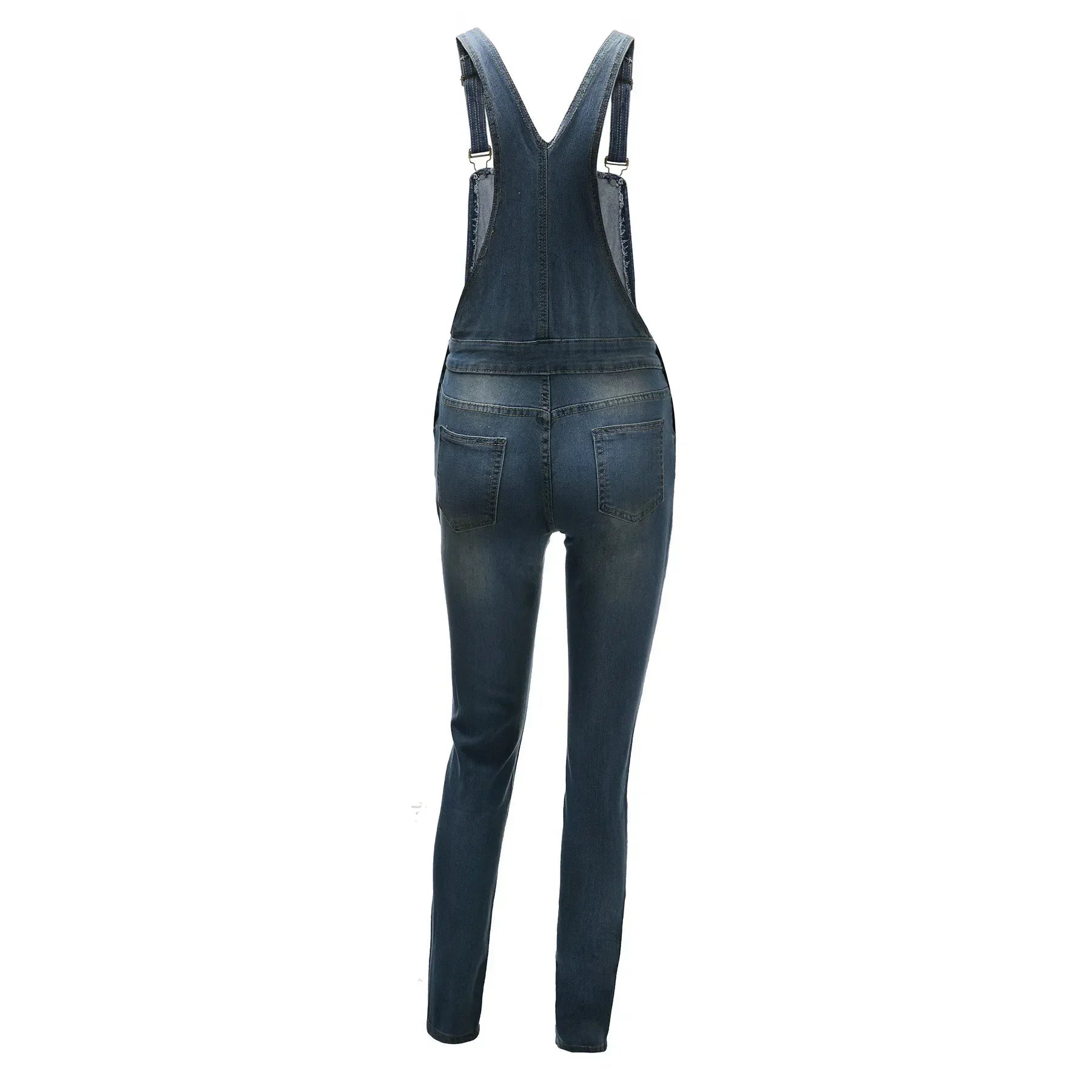 Women Demin Overalls Jumpsuits Jeans Distressed Pencil Pants Denim Holes Pockets Jenas High Street Mid Waist One Piece Slim Fit Purplish Diva