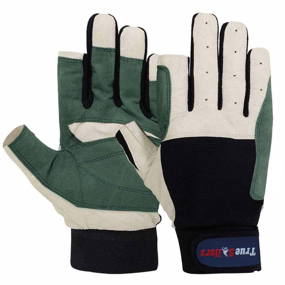 Sailing Gloves Cut Finger Style Green Blue Amara Leather Glove MRX Products