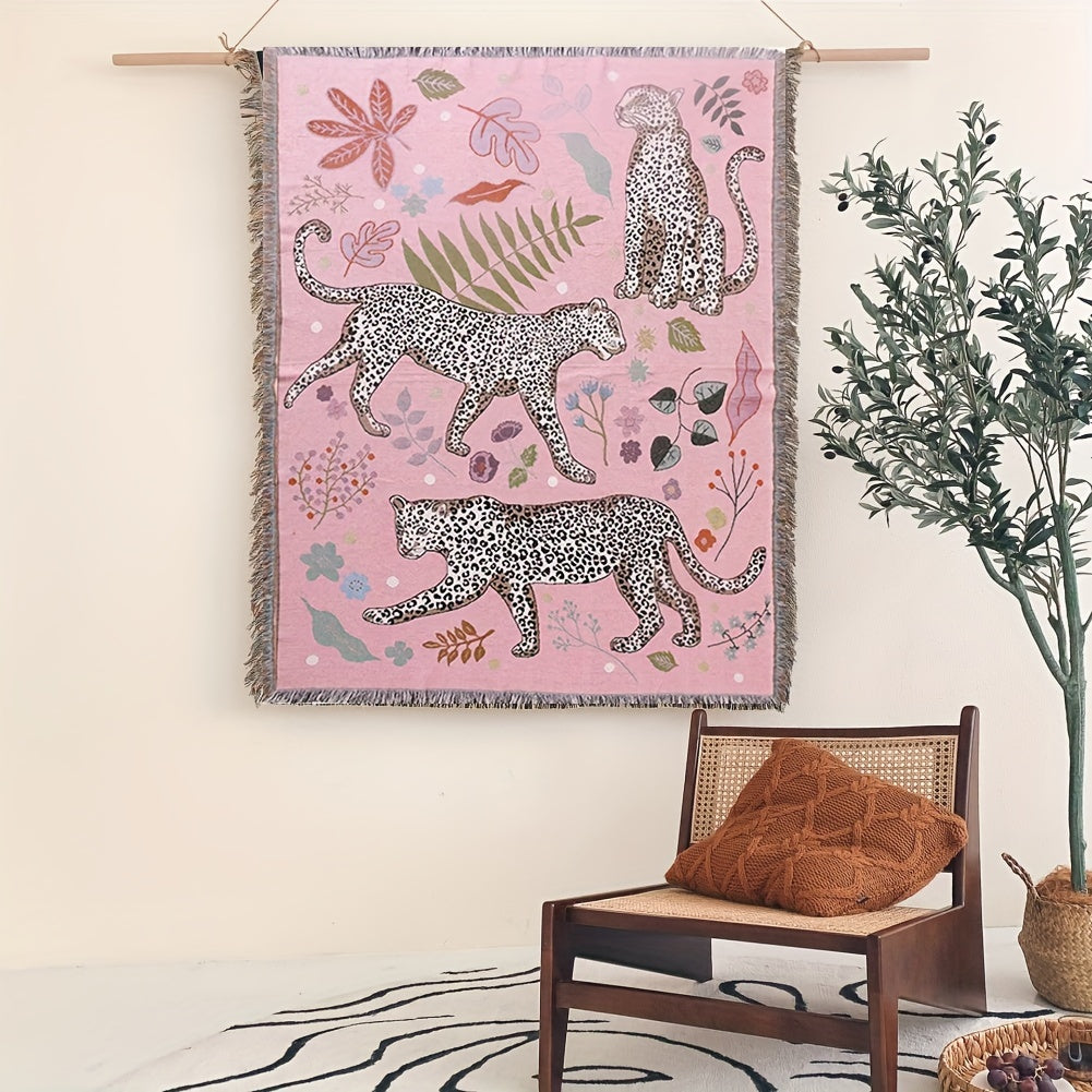 Bohemian Knitted Leopard Tassel Blanket, Suitable For Camping, Casual Picnic, Multifunctional Throw Blanket Lootquake LLC