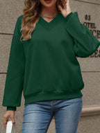 V-Neck Solid Color Casual Sweatshirt THRIXINE