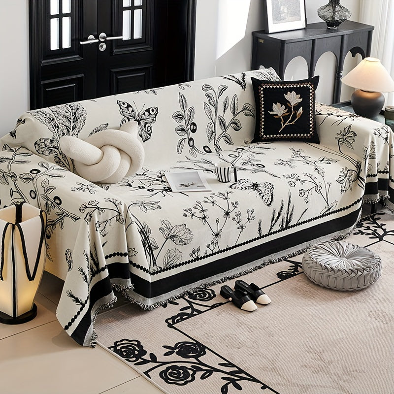 1pc Soft & Cozy Chenille Reversible Sofa Cover Blanket - Double-Sided Retro Design, Sofa Protective Cover, Soft Couch Throw, Slipcover for Bedroom, Office, Living Room, Home Decor - Easy Care, Stain Resistant, Machine Washabl