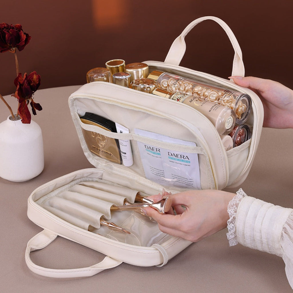 Double layer portable cosmetic bag, large capacity portable cosmetic storage bag, makeup bag organizer,Makeup bag with compartments, - SJB-DIAMOND ELITES