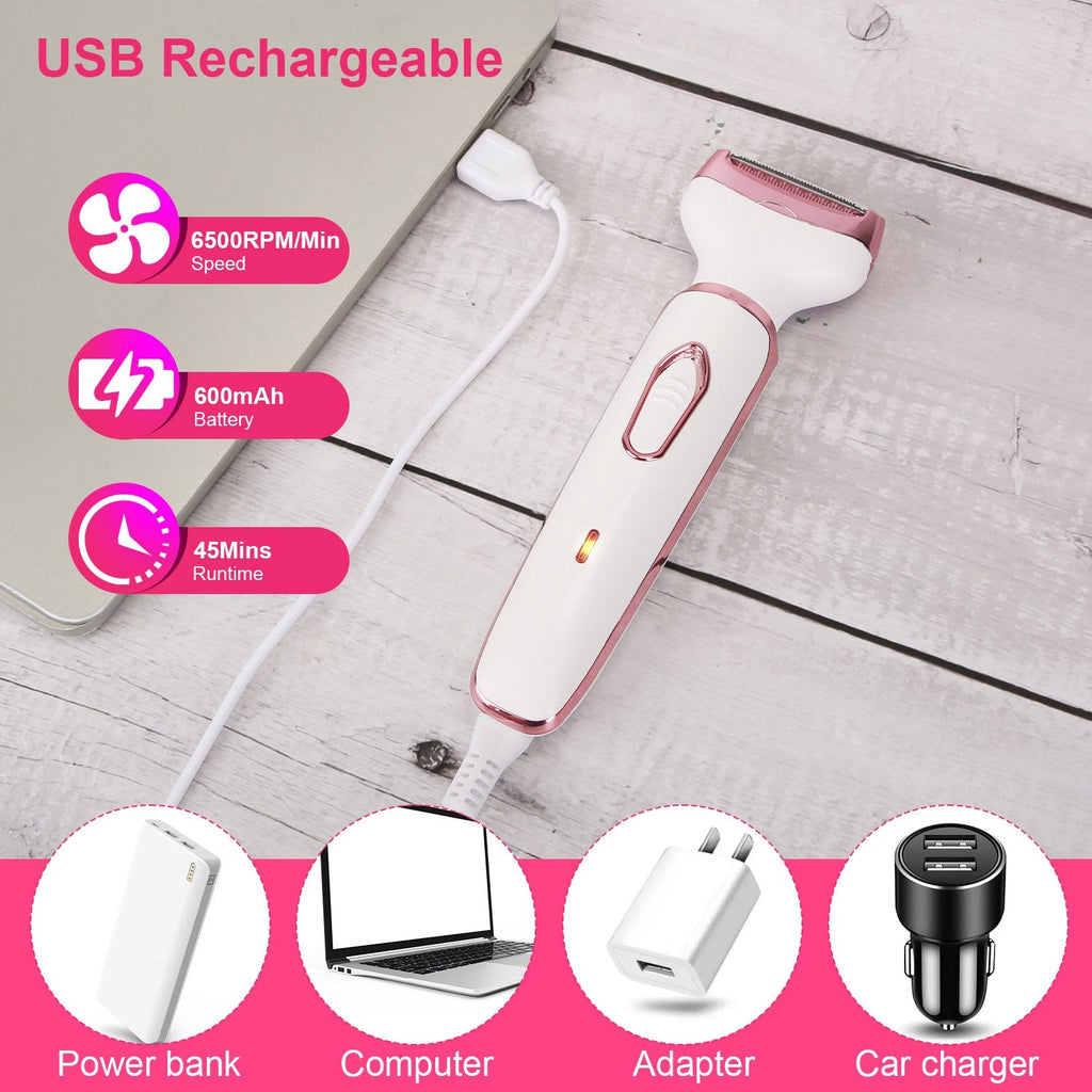 1Pc 4 In 1 Electric Razor For Women Painless Grooming Kit Rechargeable Eyebrow Nose Hair Pubic Hair Bikini Trimmer Face Shaver