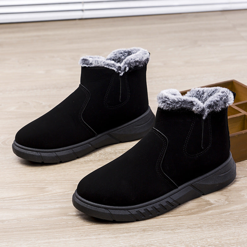 Winter Snow Boots Men V Cutout Shoes With Plush Ankle Boots Pi-Mart