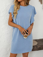 Ruffled Round Neck Short Sleeve Dress Feminine Simple Classic Dress Breathable And Comfy Dress Stevvex