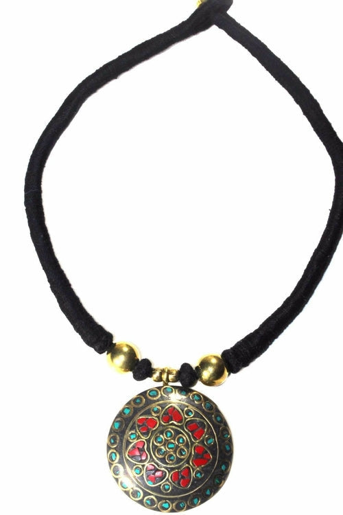 Mosaic Medallion Necklace Colorful Handplaced Brass Pendant BandsCo Straps