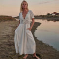 V-neck Lace Short Sleeved Pure Cotton Dress